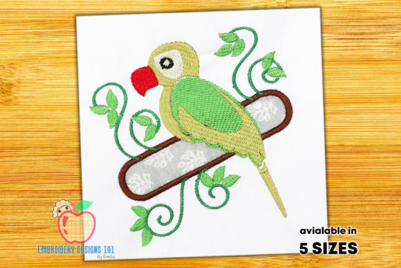 A Parrot Sitting on the Branch Embroidery Design for Branded Merch