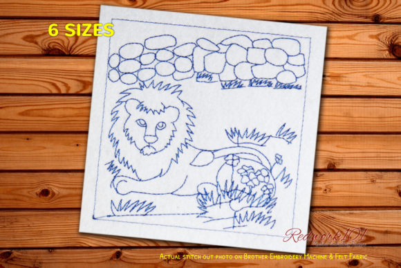 A Professional Review of Lion Sitting in Jungle Redwork