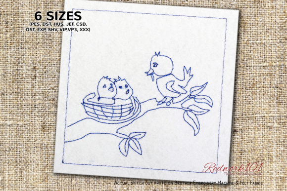 Bird Feeding Newborn Chicks Redwork Embroidery Review