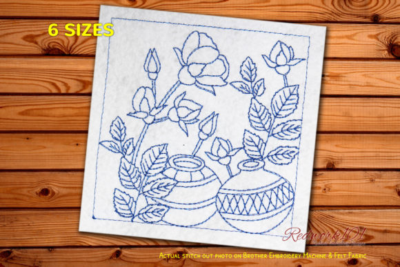 Ceramic Pot with Flowers Redwork: A Holiday Embroidery Review