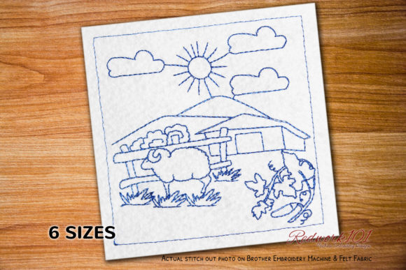 Evaluating the Village Scene Redwork Embroidery Design