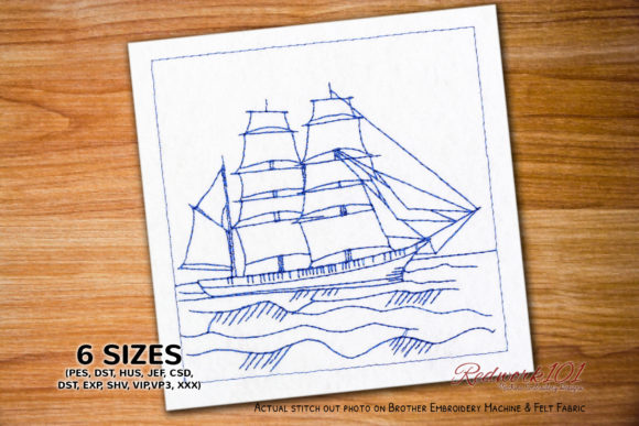 Testing the Barque Ship Redwork Embroidery Design